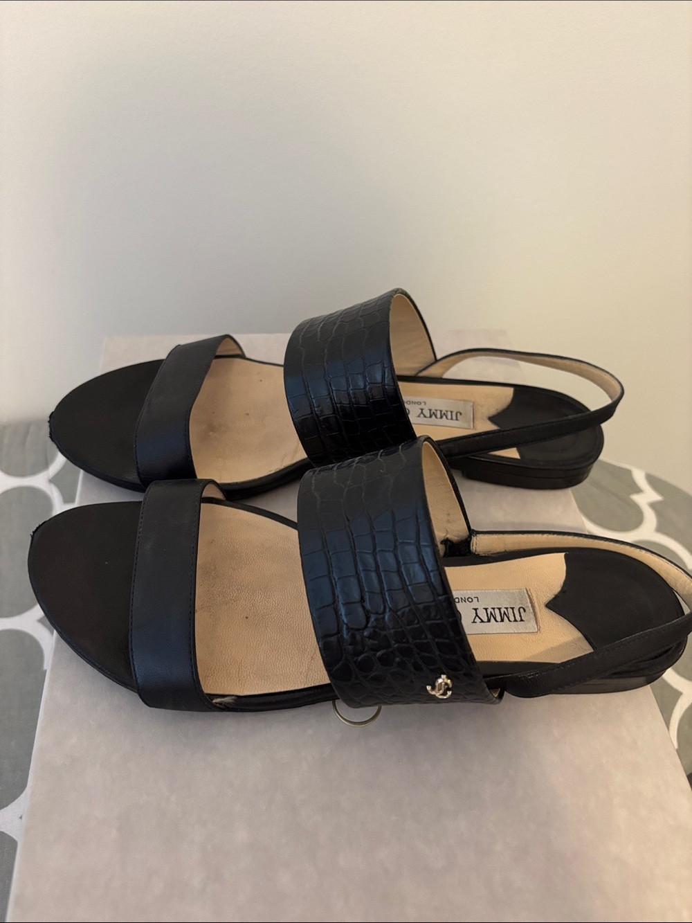 Jimmy Choo Black Croc-Embossed Leather Slingback Sandals - Picture 3 of 8